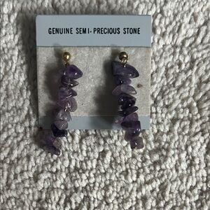 Genuine Semi-Precious Amethyst Chip Drop Earrings - Purple